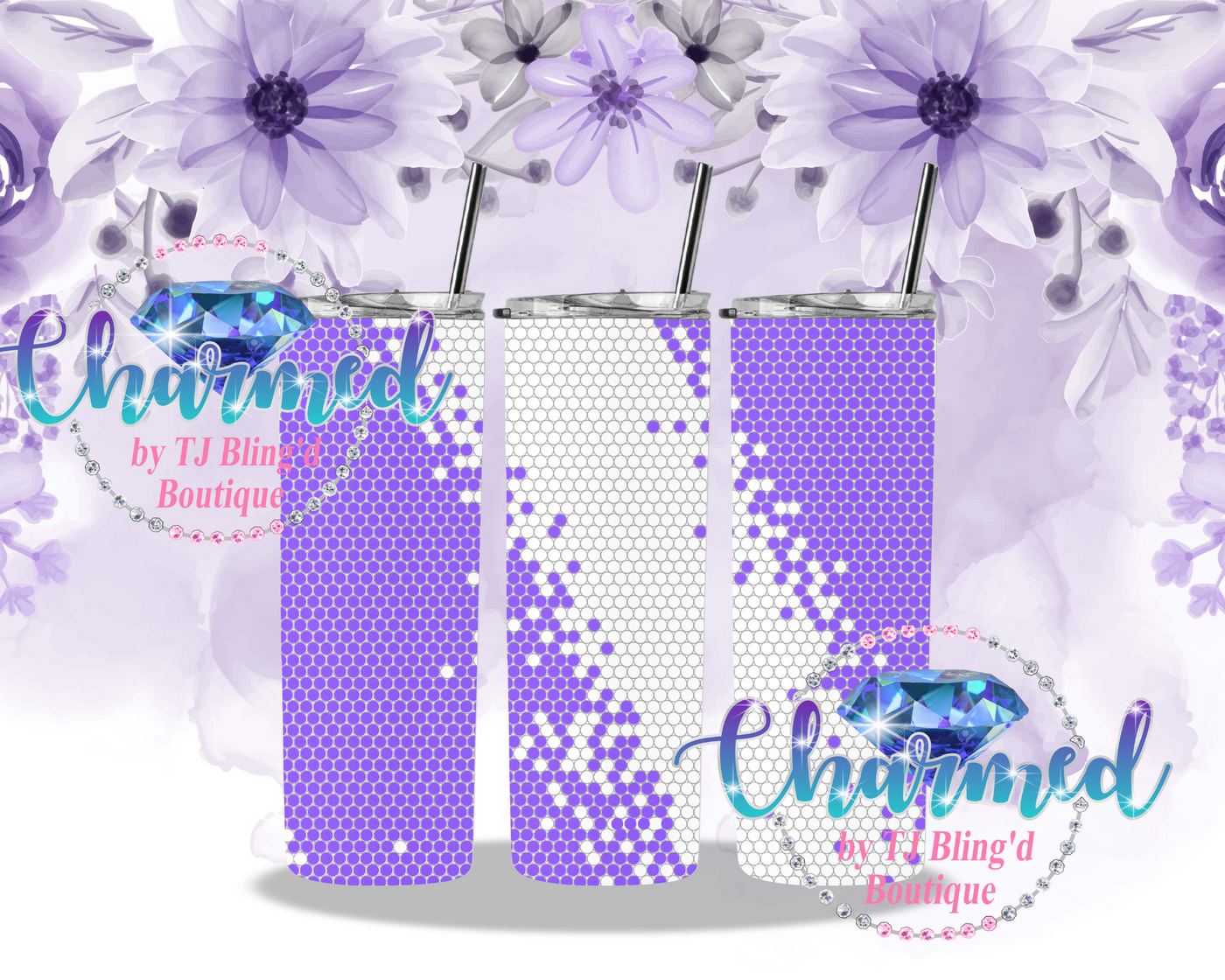 20oz Stainless Steel Sublimated Rhinestone Tumbler with Purple Ombre' Pattern Kit