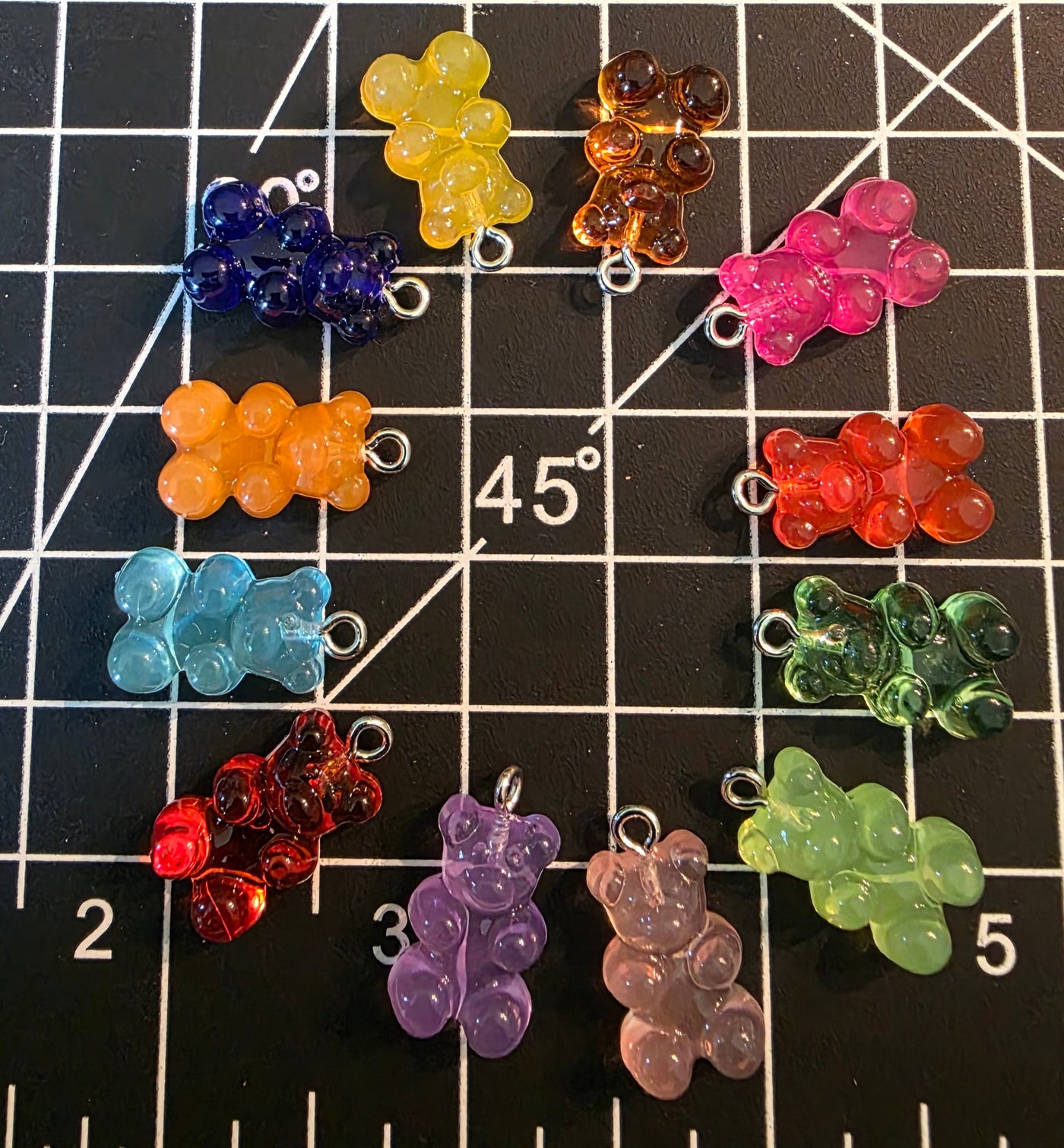 Rainbow (clear) Themed Colored Gummy Bear Charms with Eyepins