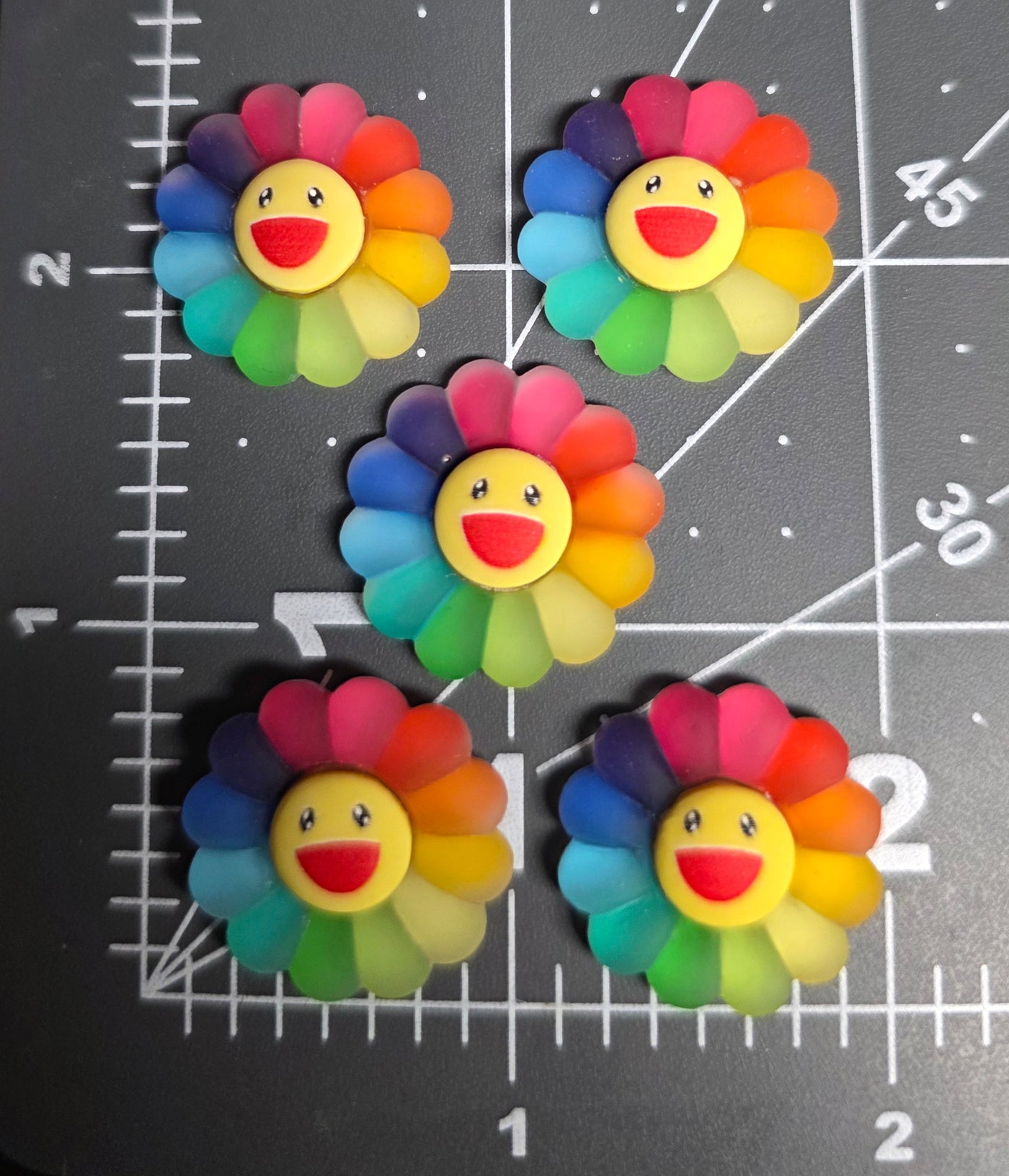 Rainbow Cartoon Smiley Sunflower Resin Charms 10 pcs